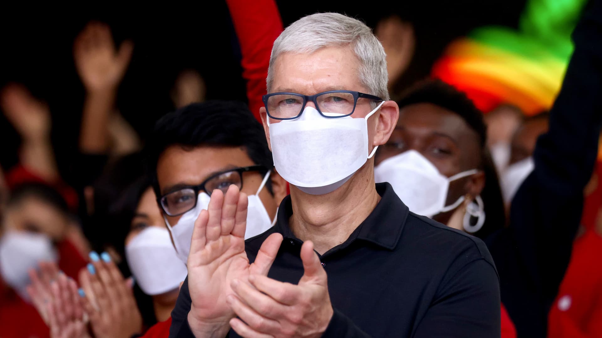 Apple CEO Tim Cook attends the grand opening event of the new Apple store at The Grove on November 19, 2021 in Los Angeles, California.