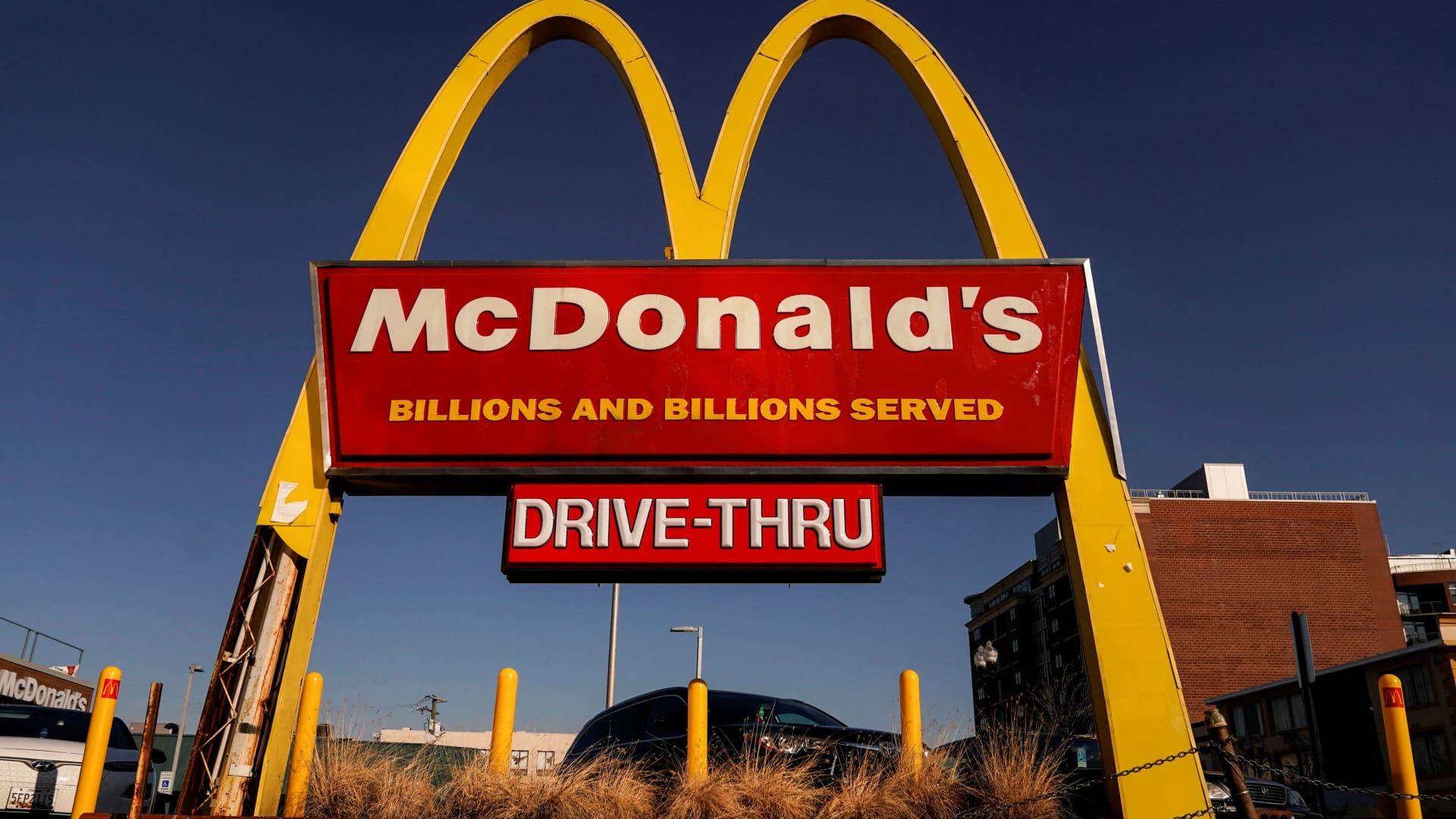The logo for McDonald's is seen on a restaurant in Arlington, Virginia, January 27, 2022.