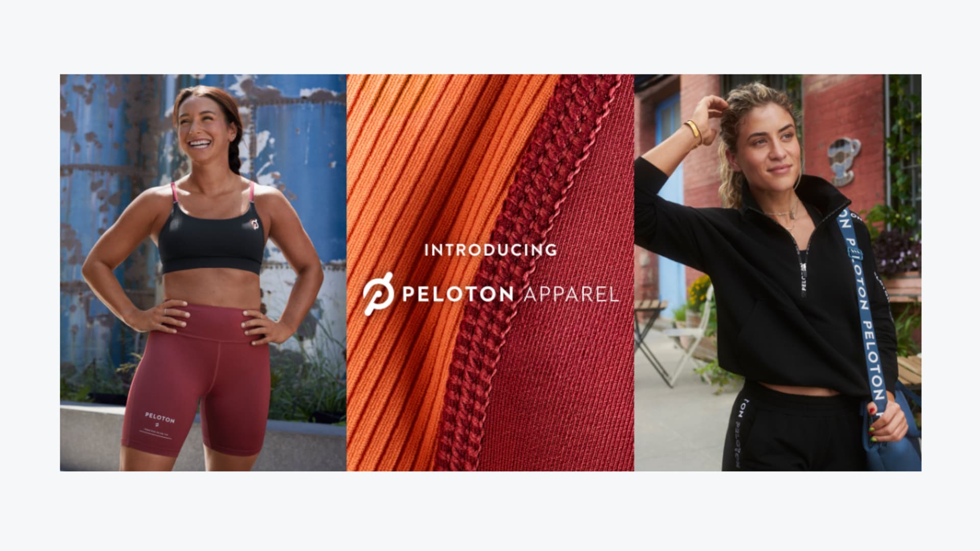 A banner photo seen on Peloton's website, showcasing its private label apparel line.