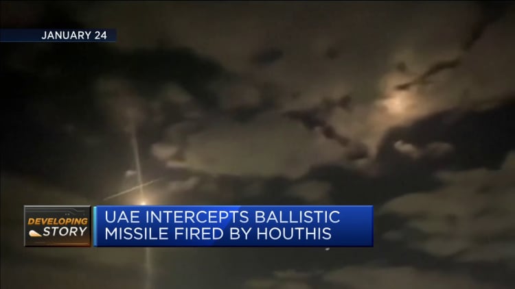 UAE forces intercept Houthi ballistic missile in third attack within a month