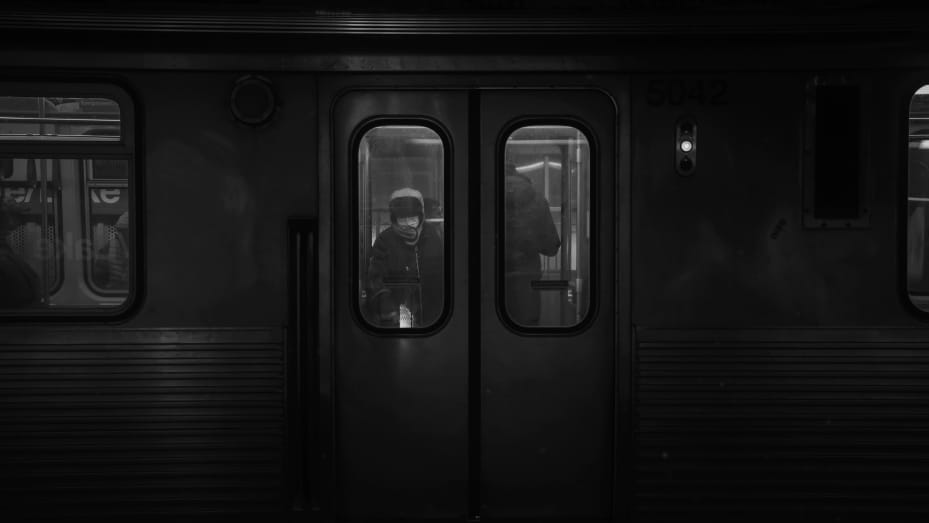 "All Aboard" by Brittany Pierre. This photograph is part of Pierre's "Chicago: Black+White" series.