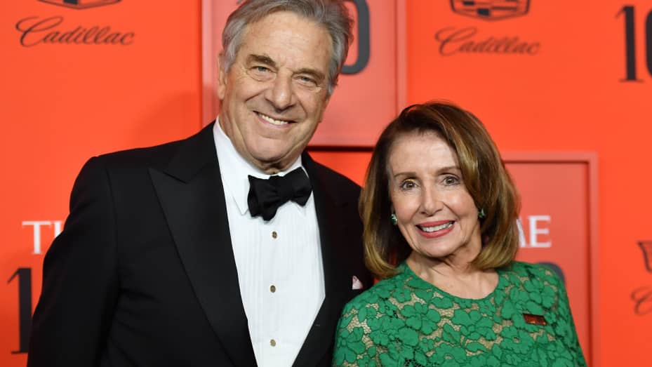 Speaker of the United States House of Representatives Nancy Pelosi and her husband Paul Pelosi arrive on the red carpet for the Time 100 Gala at the Lincoln Center in New York on April 23, 2019.