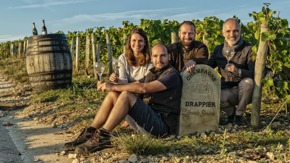 Charline Drappier and family members at their vineyard in Champagne, France.