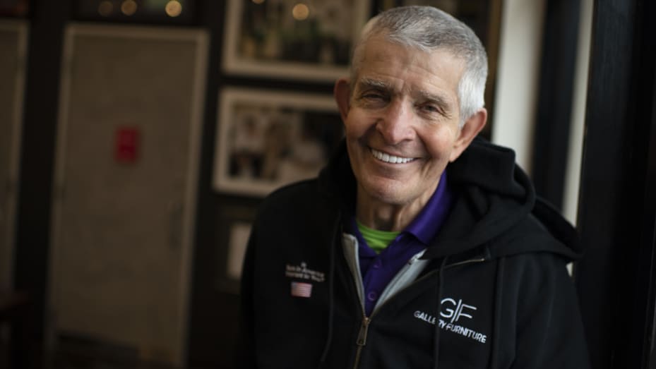 Houston business owner Jim Mattress Mack McIngvale poses for a portrait at his store Gallery Furniture in Houston, Texas on February 17, 2021.