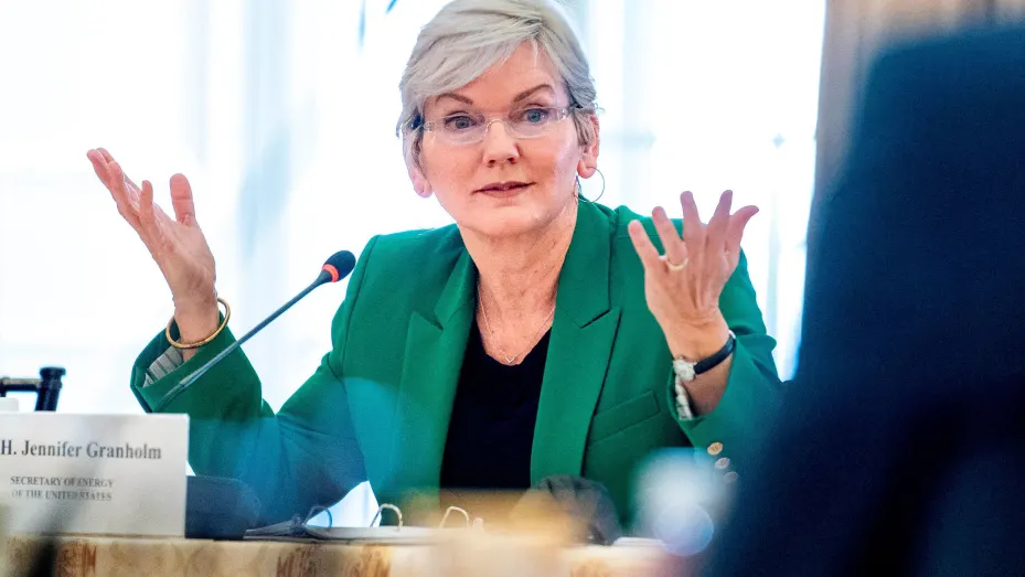 Energy Secretary Jennifer Granholm speaks during a meeting with Secretary of State Antony Blinken, European Union High Representative for Foreign Affairs and Security Policy Josep Borrell Fontelles, and European Commissioner for Energy Kadri Simson at the