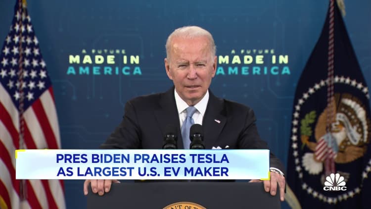 Biden acknowledges Tesla as largest U.S. EV maker