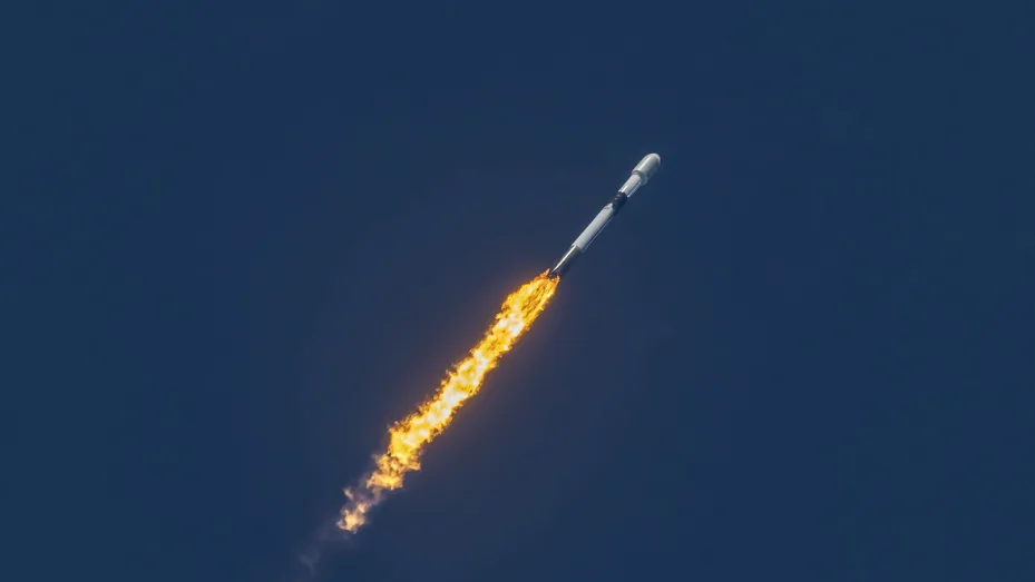 A Falcon 9 rocket carries 49 Starlink satellites toward orbit on Feb. 3, 2022.