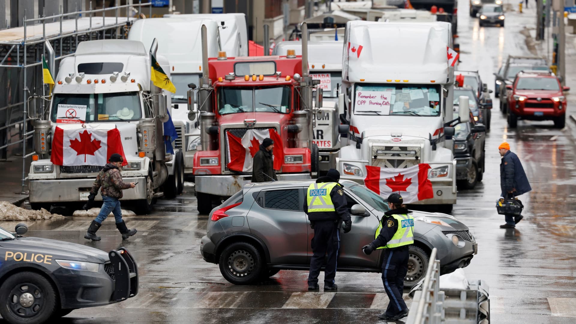 Vehicles clog downtown streets as truckers and supporters continue to protest coronavirus disease (COVID-19) vaccine mandates, in Ottawa, Ontario, Canada, February 10, 2022.