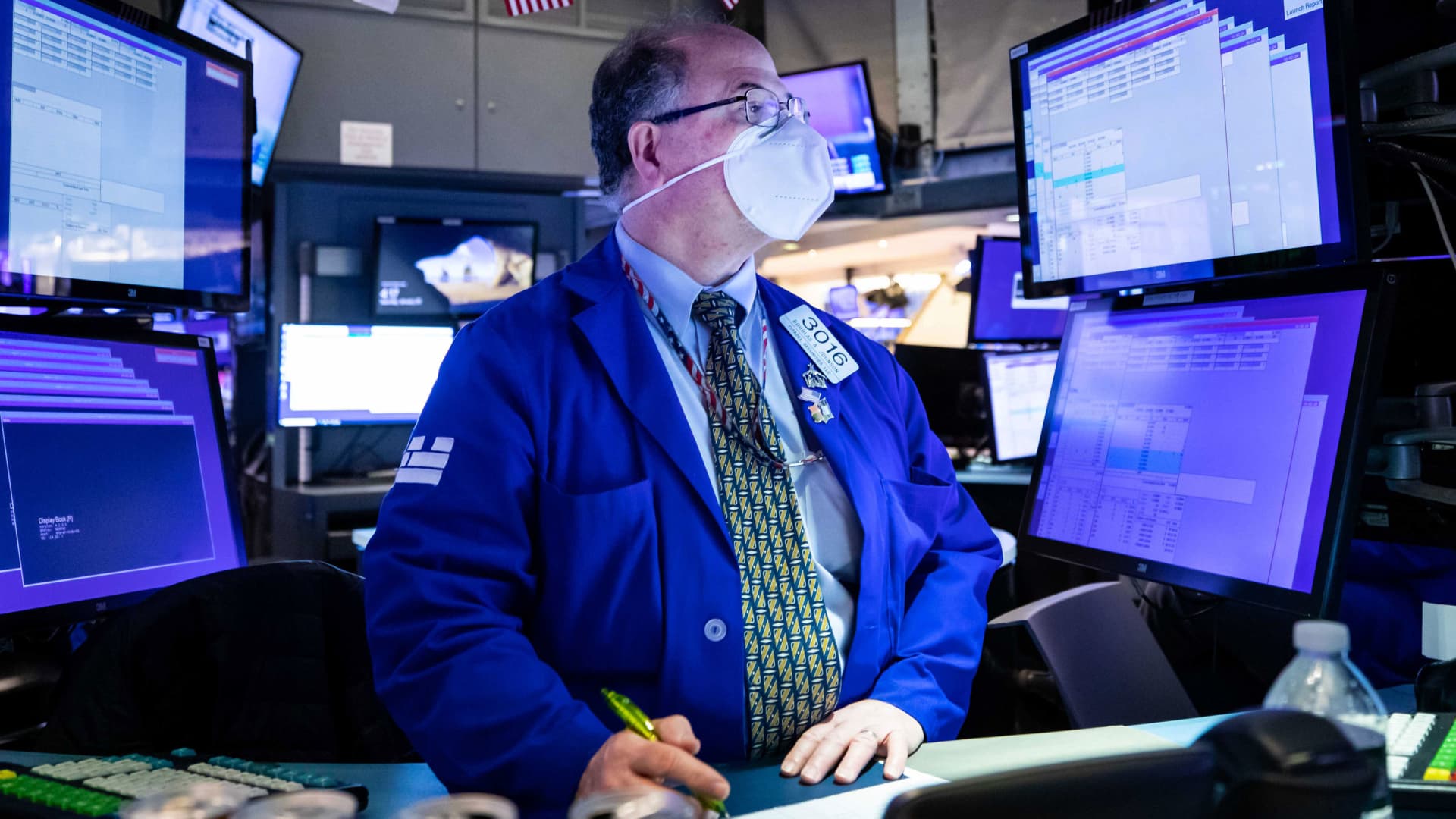 Trader on the floor of the NYSE, Feb. 10, 2022.