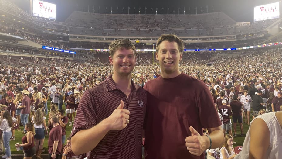 Brent whitehead and matt lohstroh at the texas a&m versus alabama football game.