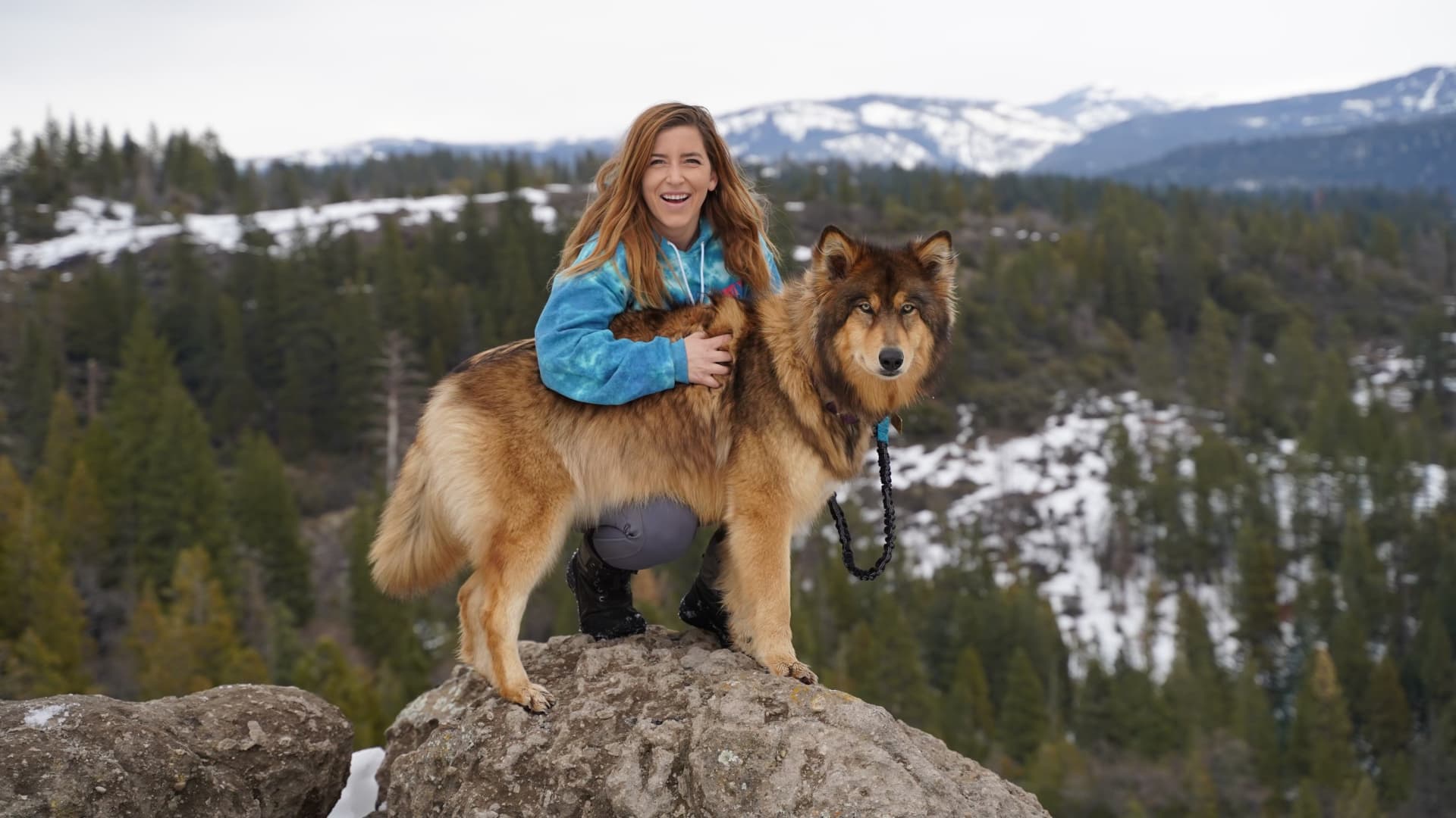 Courtney Udvar-Hazy with Phoenix, a genetic replica of her dog, Willow.