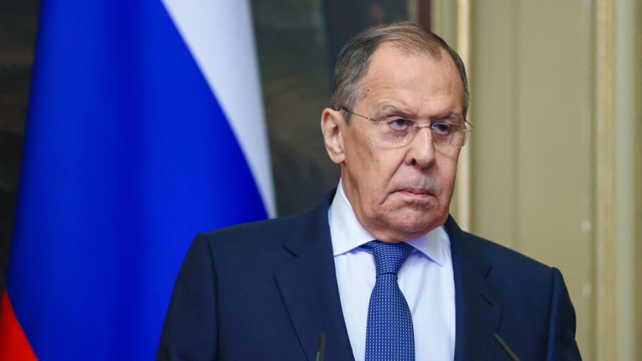 Russian Foreign Minister Sergei Lavrov attends a joint news conference with British Foreign Secretary Liz Truss in Moscow, Russia February 10, 2022.
