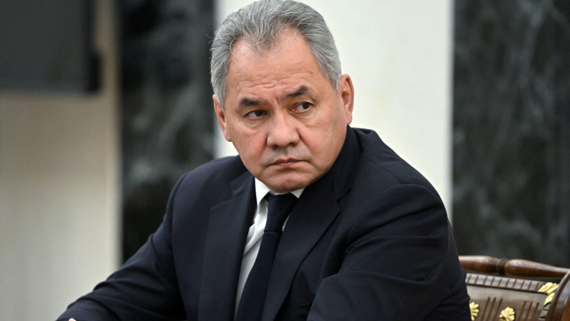 Russian Defence Minister Sergei Shoigu attends a meeting with Russian President Vladimir Putin in Moscow, Russia February 14, 2022.