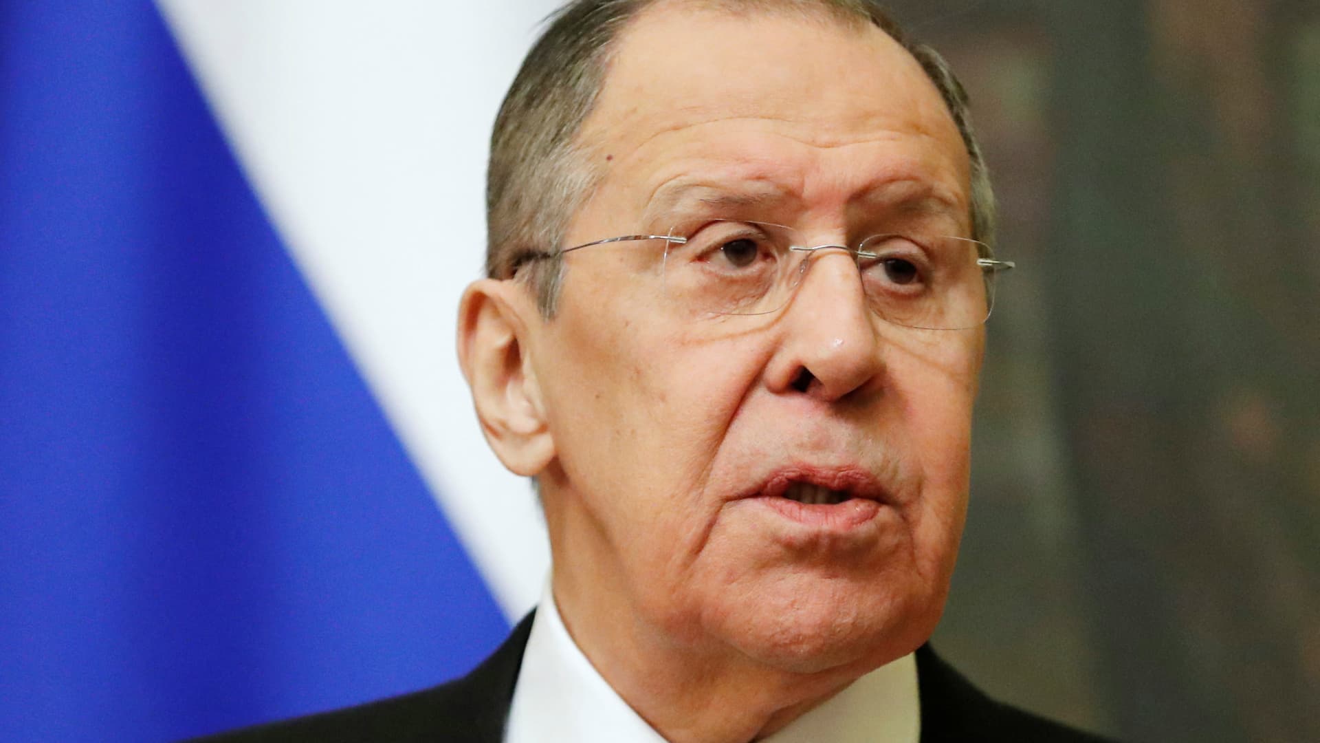 Russia's Foreign Minister Sergei Lavrov attends a joint news conference with OSCE Chairman-in-Office, Poland's Minister for Foreign Affairs Zbigniew Rau in Moscow, Russia February 15, 2022.