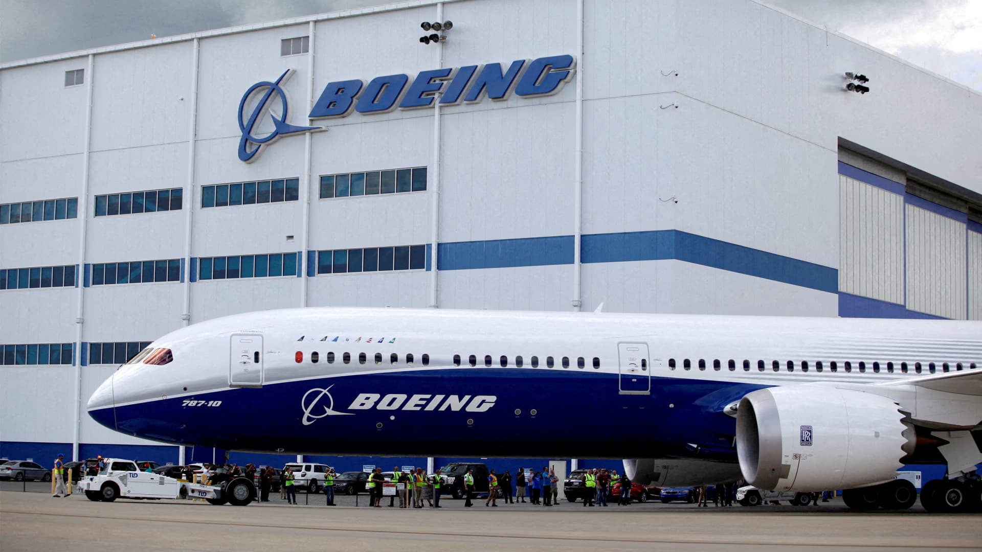 A Boeing 787-10 Dreamliner taxis past the Final Assembly Building at Boeing South Carolina in North Charleston, South Carolina, March 31, 2017.