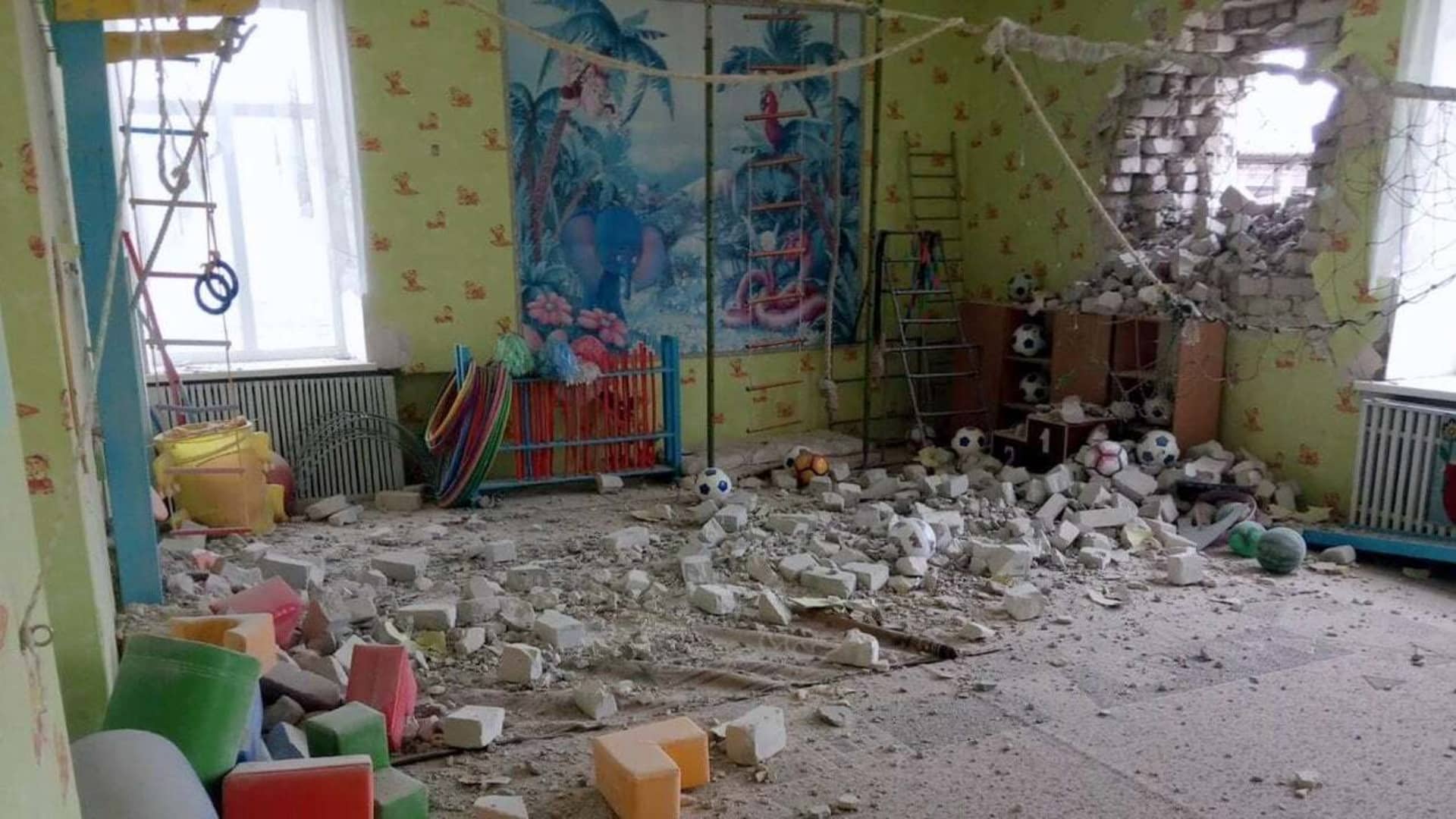 A view from the shelled kindergarten in eastern Ukraine on February 17, 2022.