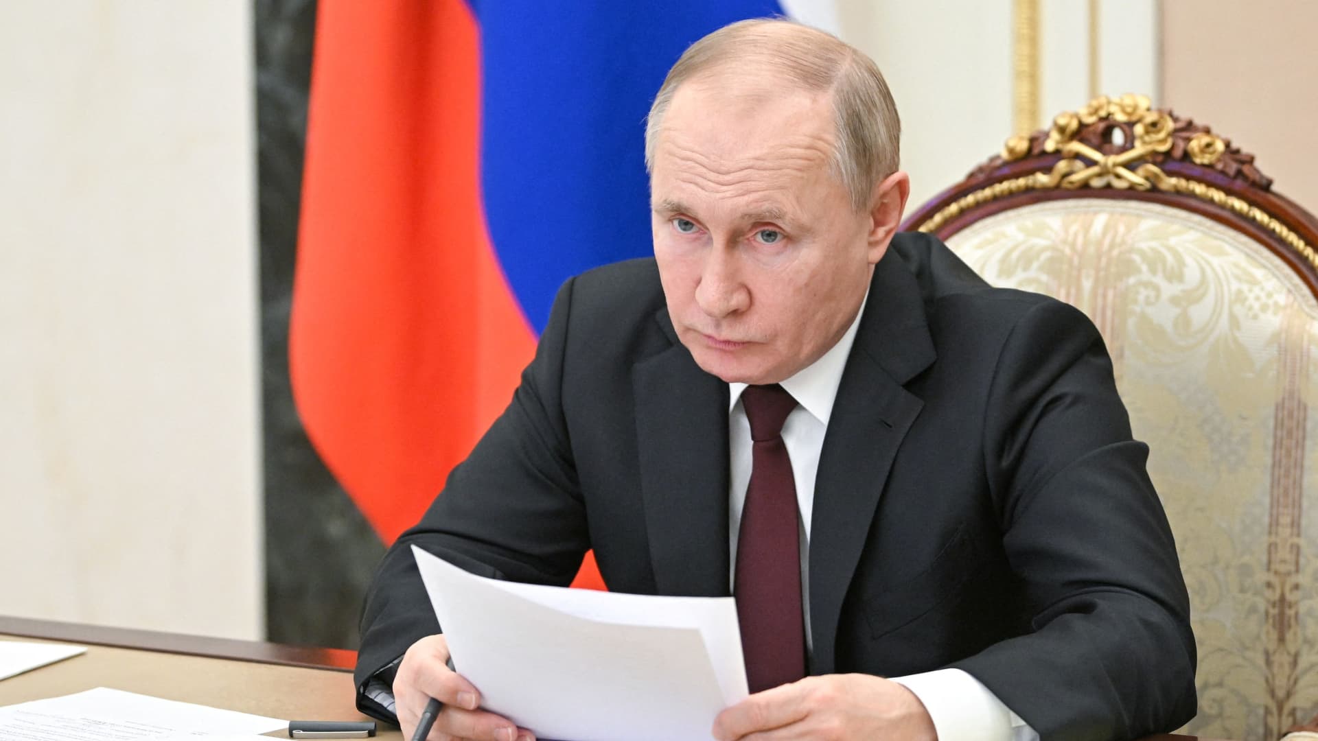 Russian President Vladimir Putin chairs a meeting on economic issues via a video link in Moscow, Russia February 17, 2022.