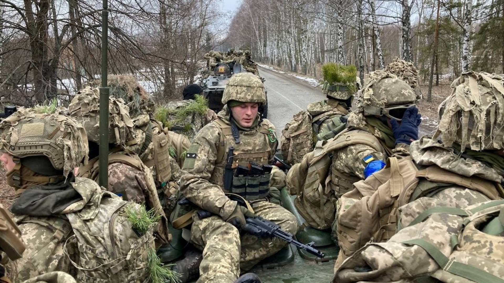 Service members of the Ukrainian Air Assault Forces take part in tactical drills at a training ground in an unknown location in Ukraine, in this handout picture released February 18, 2022.