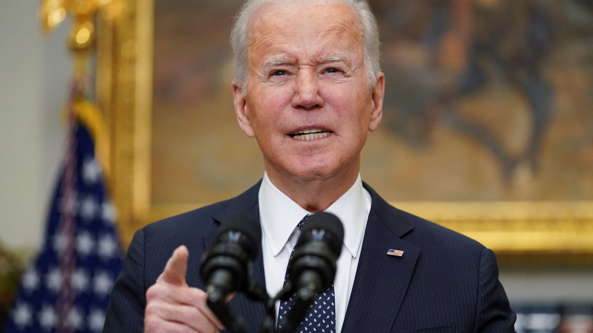 U.S. President Joe Biden delivers remarks on his administration's efforts to pursue deterrence and diplomacy in response to Russia’s military buildup on the border of Ukraine, from the White House in Washington, February 18, 2022.