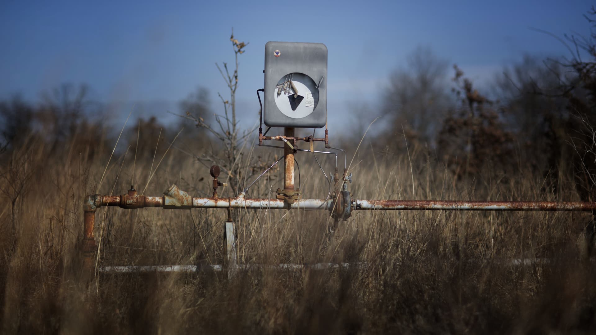 A broken oil well pipeline gauge near Depew, Oklahoma