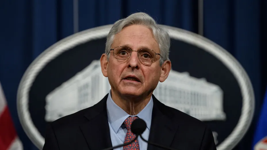 U.S. Attorney General Merrick Garland speaks to the press at the Justice Department after all three defendants were found guilty of federal hate crimes for murder of a young Black man, Ahmaud Arbrey in Washington, DC, U.S., February 22, 2022.