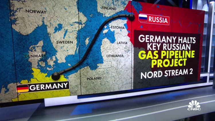 Germany halts Nord Stream 2 pipeline after Russian troops enter eastern Ukraine