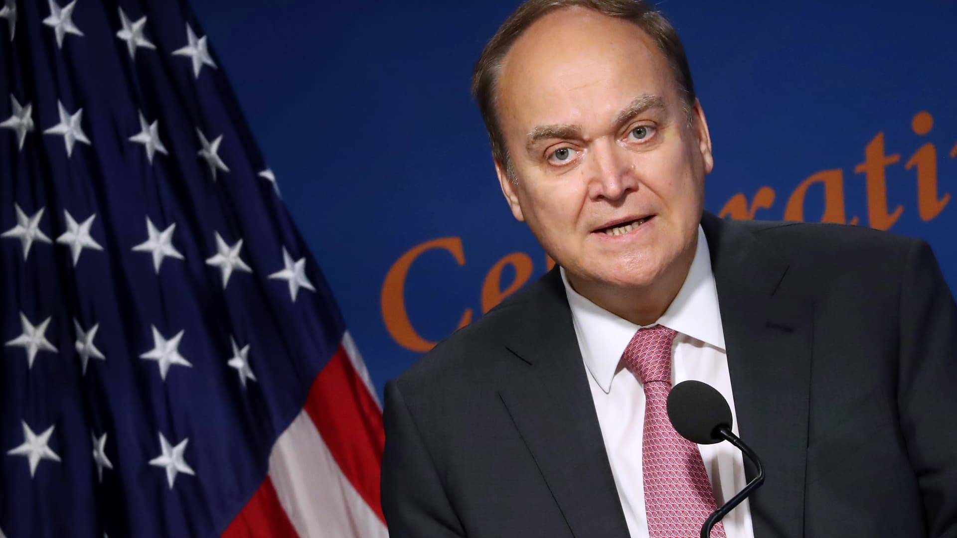 Russian Ambassador to the United States Anatoly Antonov speaks during a discussion about the legacy of Anatoly Dobrynin at the Woodrow Wilson Institute on November 18, 2019 in Washington, DC.