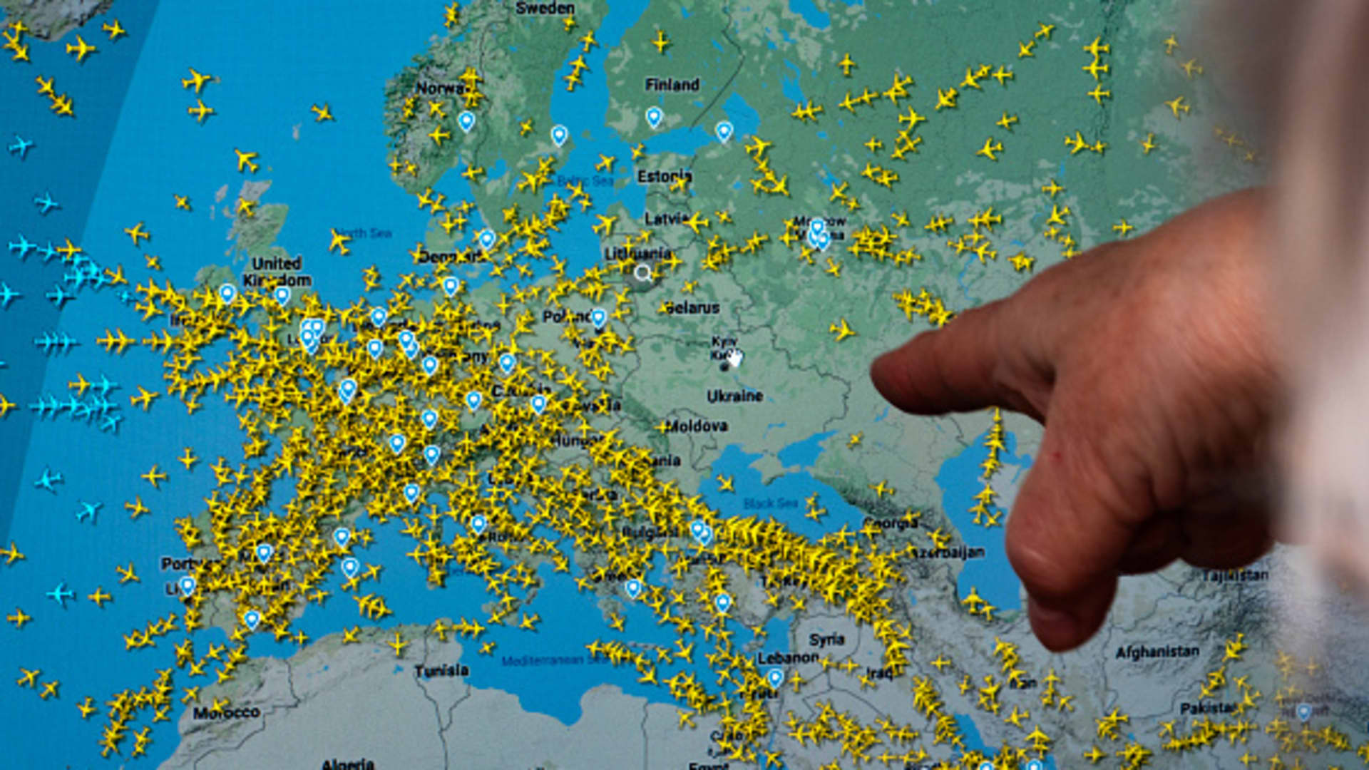 FlightRadar24 website, an online flight tracker shows no aircrafts flying over Ukraine after the Russian attack.