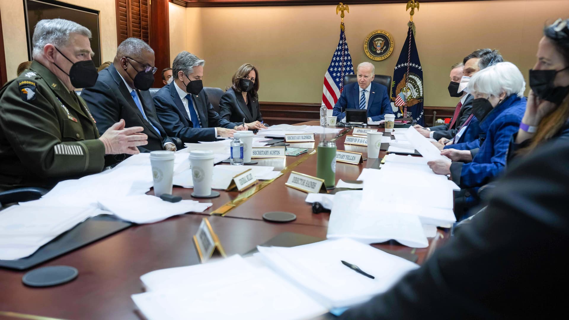 Earlier this morning, President Biden convened a meeting of the National Security Council in the White House Situation Room to discuss the unprovoked and unjustified attack on Ukraine.