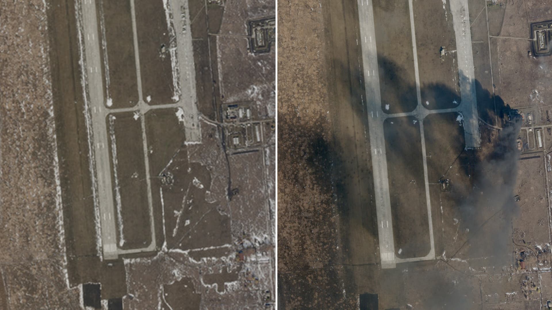 Satellite imagery of the Chuhuiv Airbase outside of Kharkiv, Ukraine on Feb. 21, 2022.