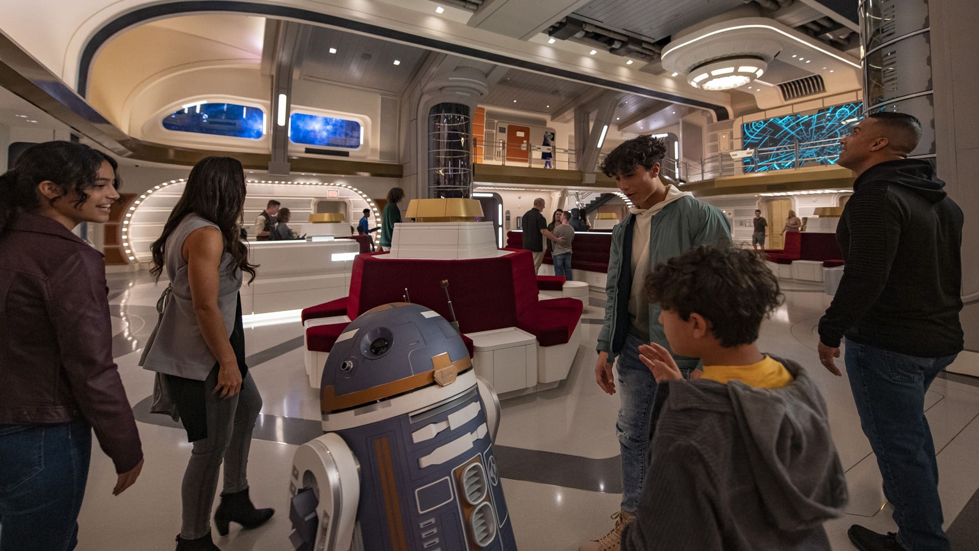 Guests arrive aboard the Chandrila Star Line's Halcyon at Star Wars Galactic Starcruiser.