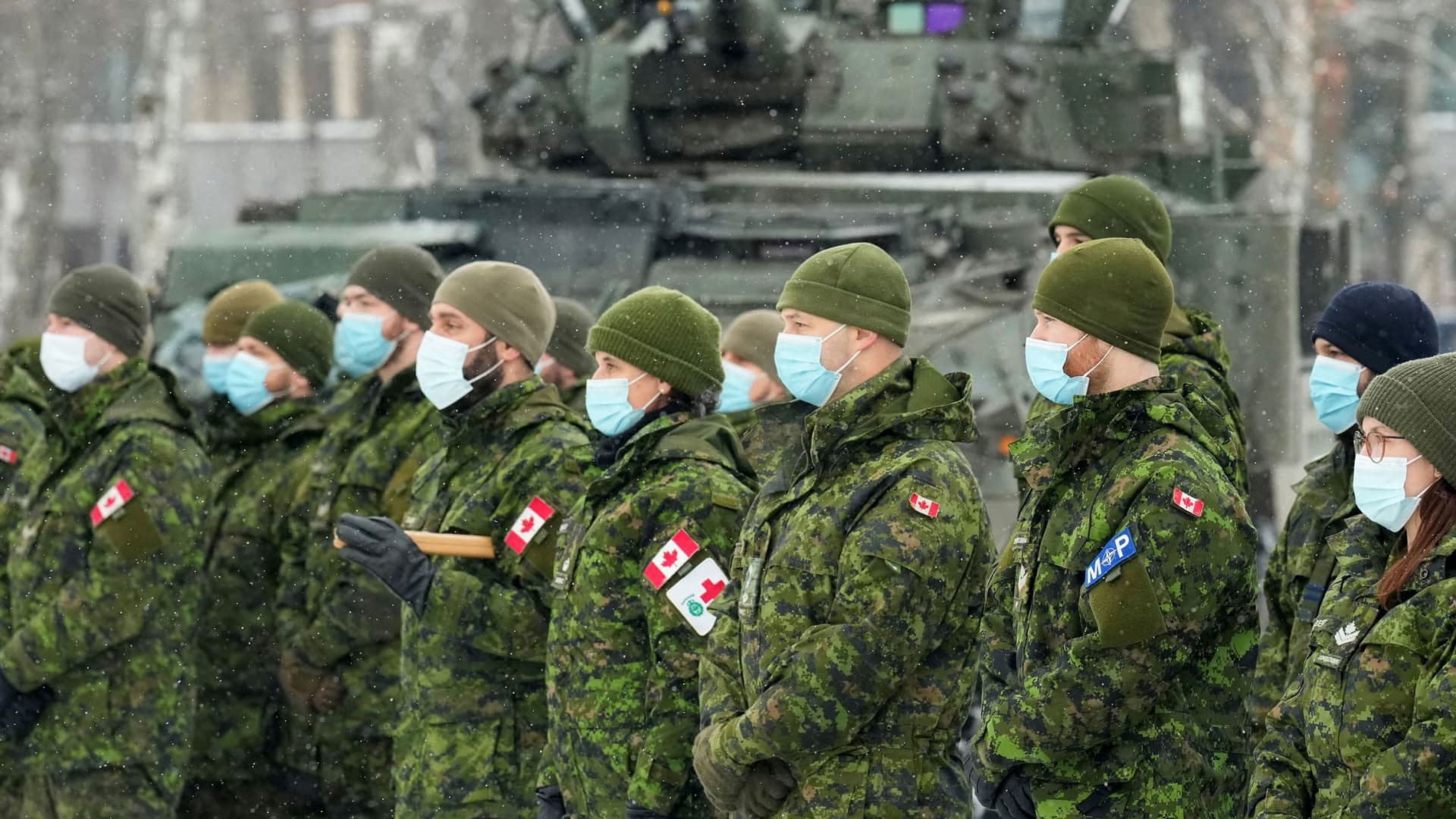 Canadian troops of NATO enhanced Forward Presence battle group in Adazi, Latvia February 3, 2022.