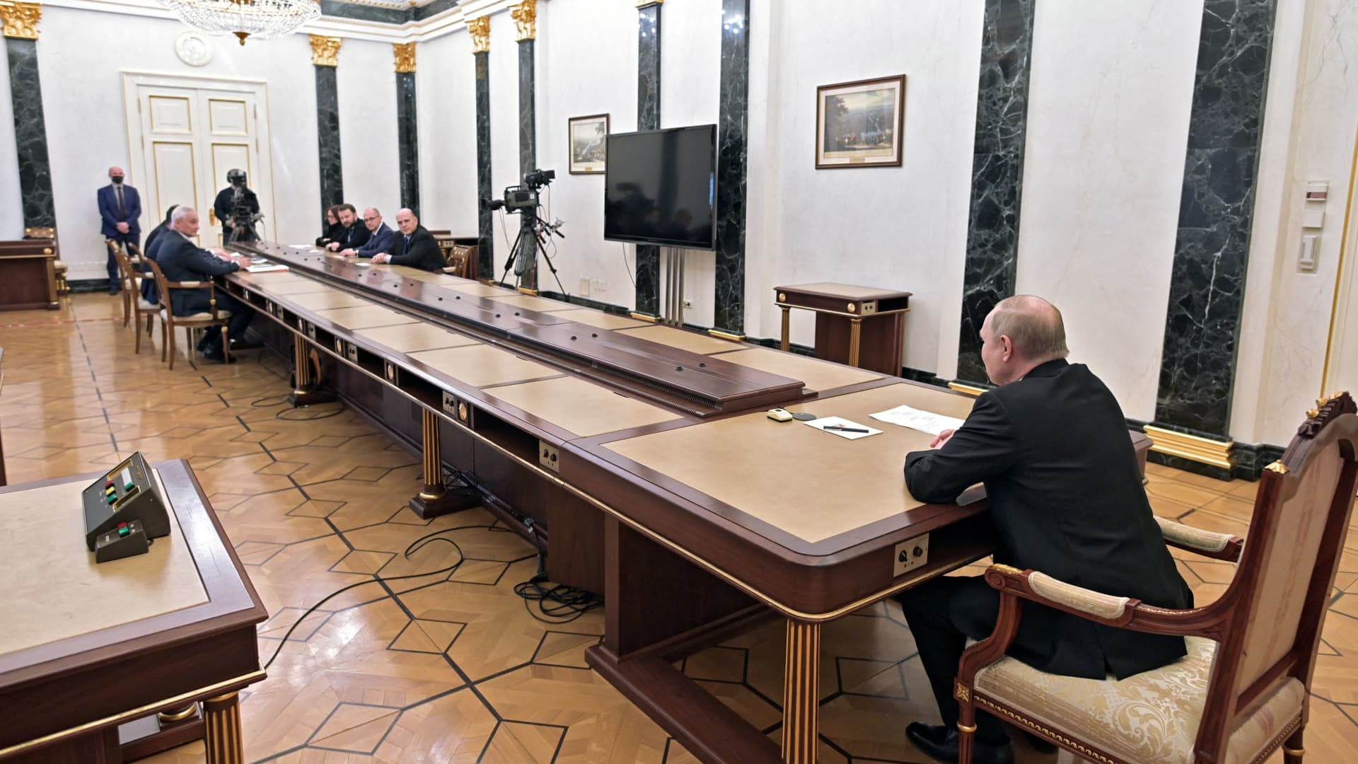 Russian President Vladimir Putin chairs a meeting on economic issues, in Moscow, Russia February 28, 2022.