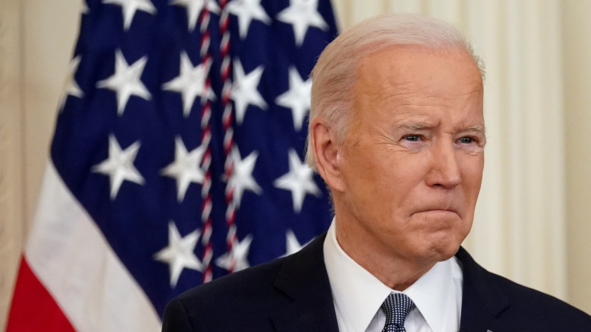 U.S. President Joe Biden pauses while speaking at a Black History Month celebration event at the White House in Washington, U.S., February 28, 2022.