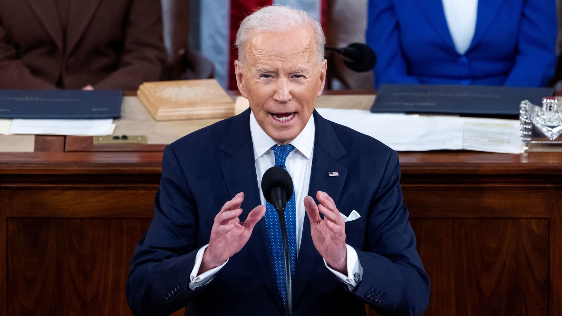 US President Joe Biden delivers his State of the Union Address before lawmakers in the US Capitol in Washington, DC, U.S., March 1, 2022.