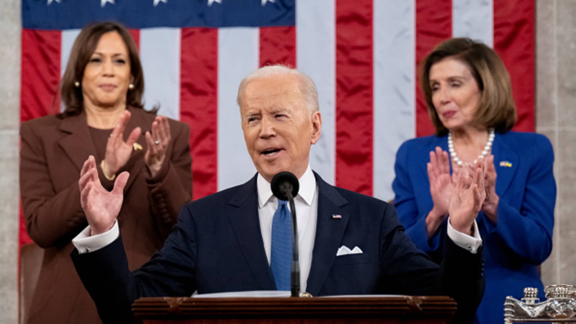 U.S. President Joe Biden speaks during a State of the Union address at the U.S. Capitol in Washington, D.C., U.S., on Tuesday, March 1, 2022.