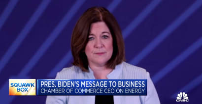 U.S. Chamber of Commerce CEO Suzanne Clark reacts to Biden's State of the Union address