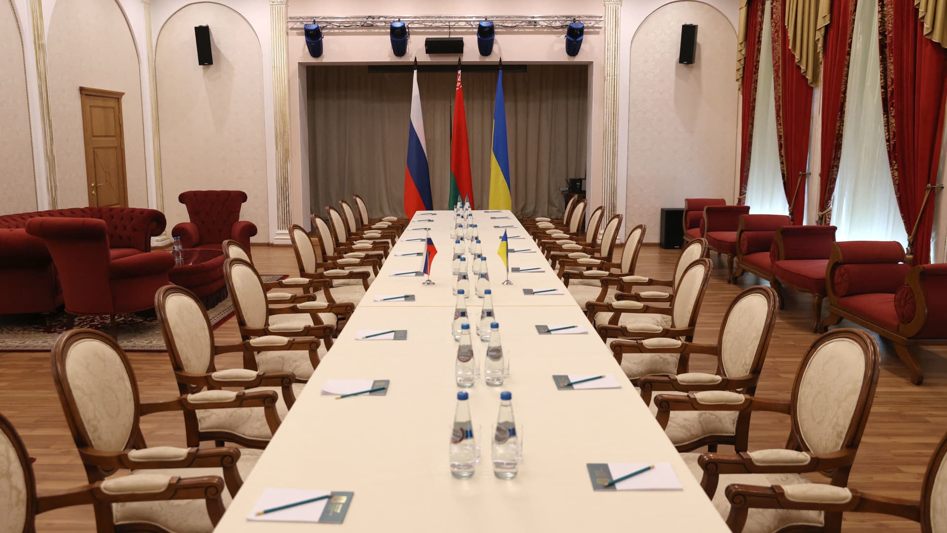 A view of the venue that will host talks between delegations from Ukraine and Russia in Belarus' Gomel region on February 28, 2022, following the Russian invasion of Ukraine.