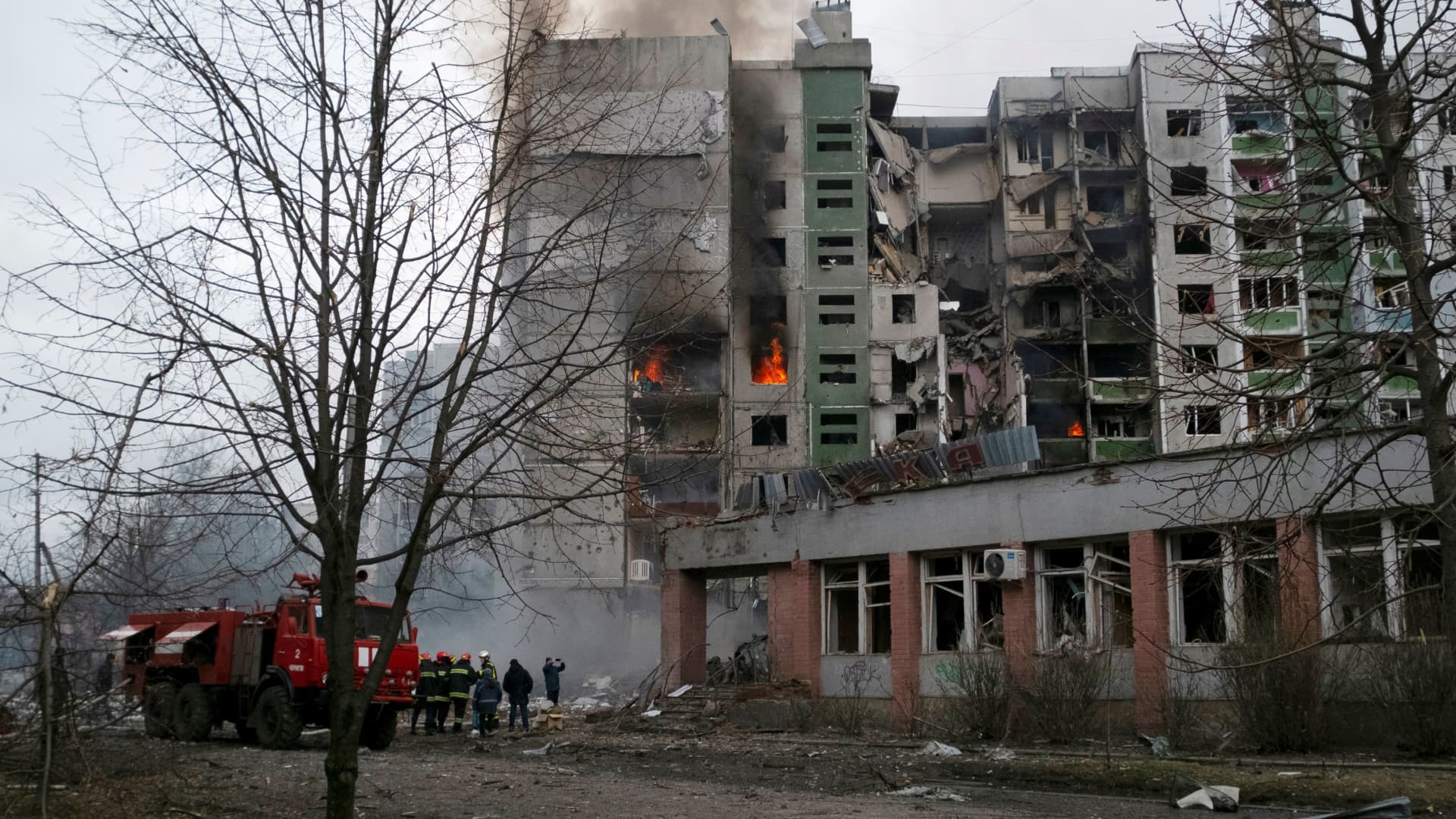 A view shows a residential building damaged by recent shelling, as Russia's invasion of Ukraine continues, in Chernihiv, Ukraine March 3, 2022. 