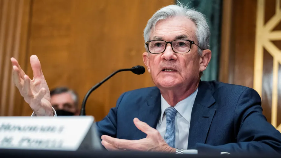 U.S. Federal Reserve Chairman Jerome Powell testifies during the Senate Banking Committee hearing titled 