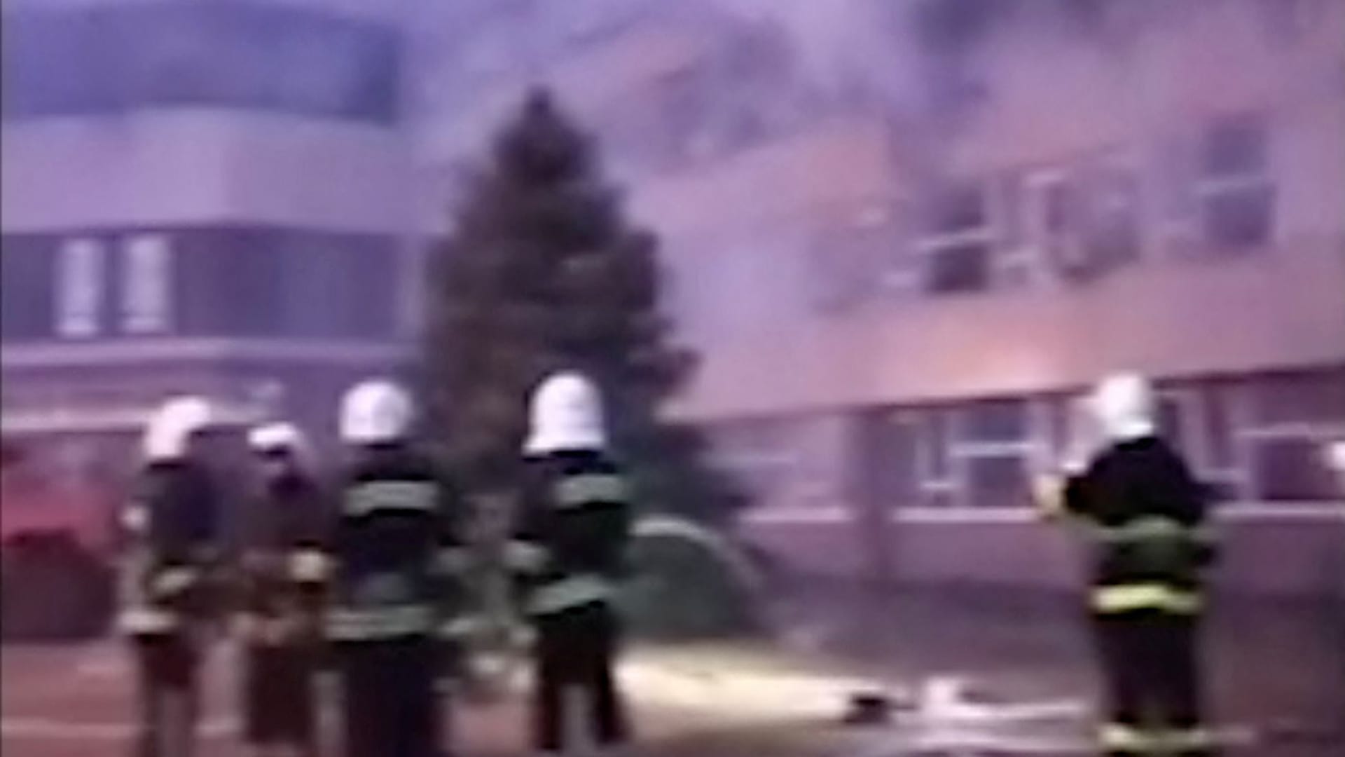 Firefighters work at the entrance to the Zaporizhzhia nuclear power plant, Europe's largest, after attacks by invading Russian forces started a fire at a training area, in Enerhodar, Ukraine March 4, 2022 in this still image obtained from video.