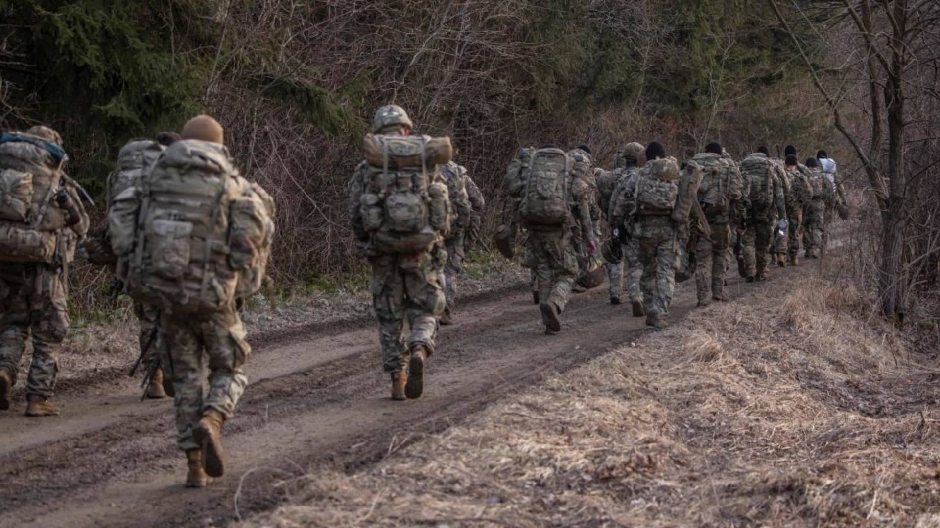 US soldiers are seen near a military camp in Arlamow, southeastern Poland, near the border with Ukraine, on March 3, 2022.
