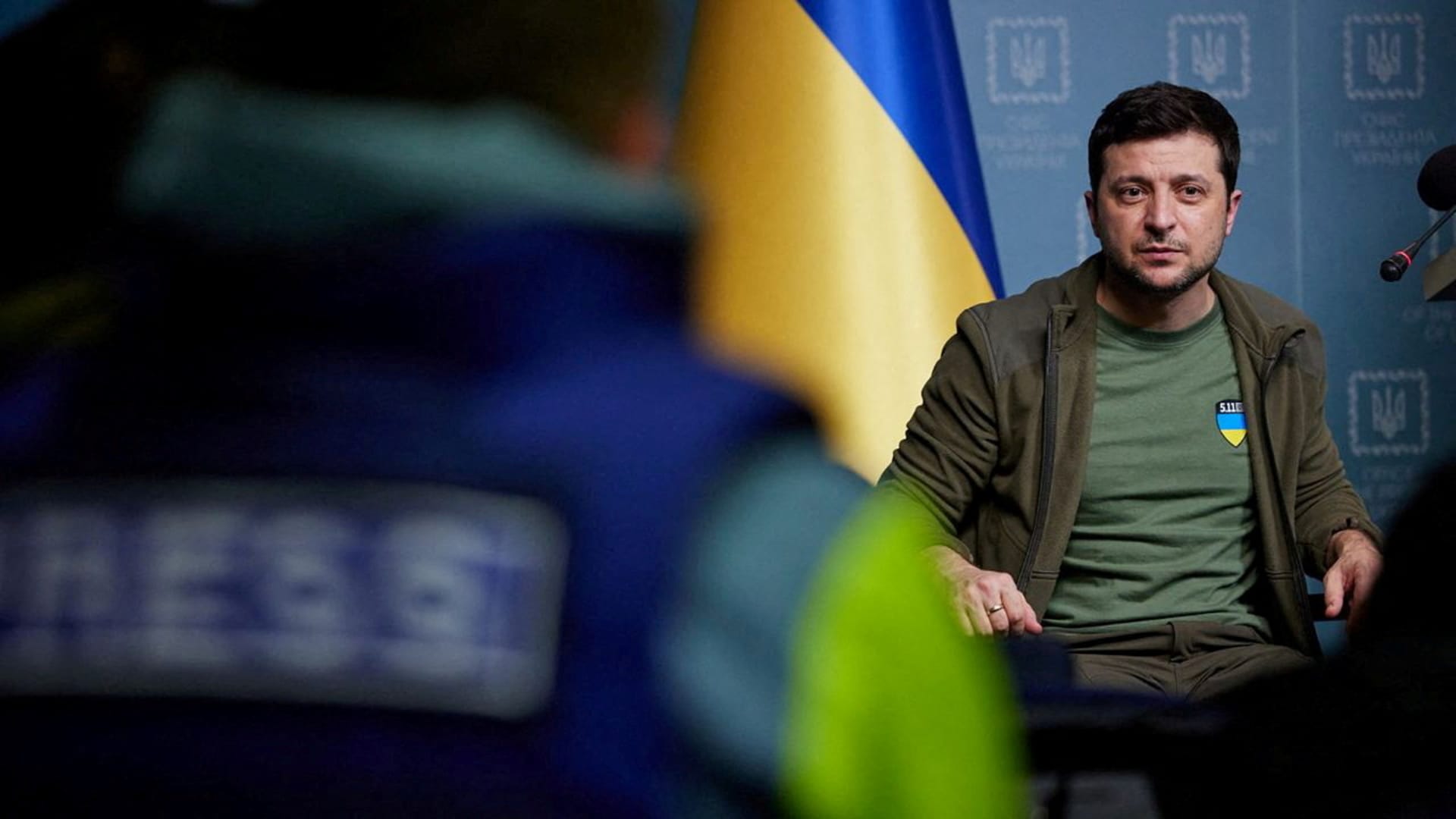 Ukrainian President Volodymyr Zelenskyy attends an interview with foreign media in Kyiv, Ukraine, March 3, 2022.