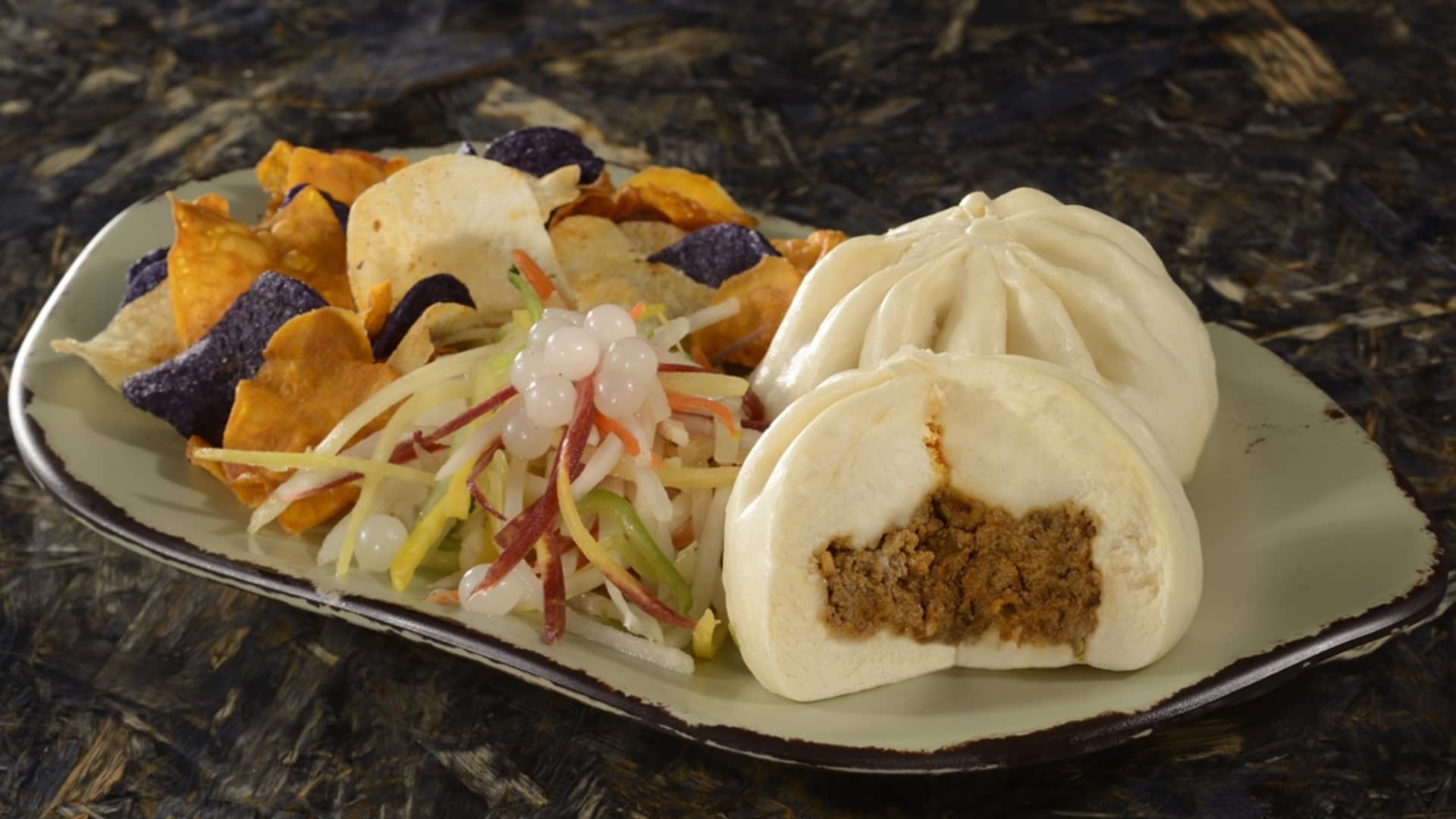 The steamed cheeseburger pod meal from Satu'li Canteen in the Pandora land at Animal Kingdom.