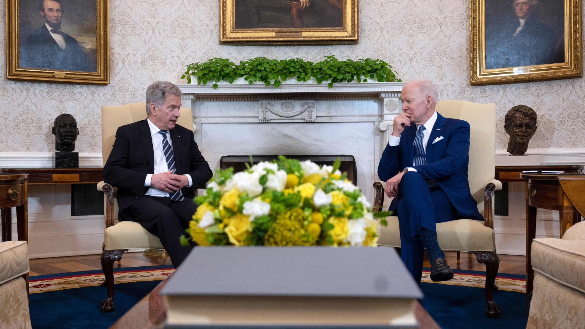 US President Joe Bidenholds a bilateral meeting with Finnish President Sauli Niinisto at the White House in Washington, DC, on March 4, 2022.