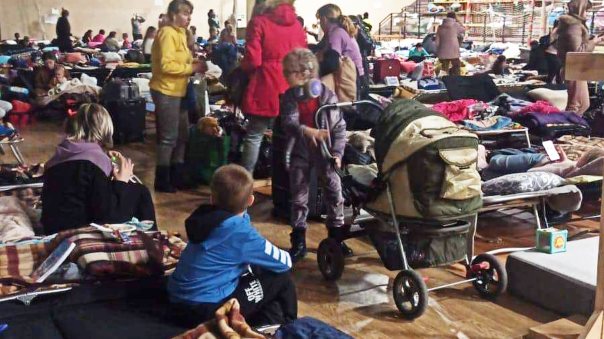 Ukrainian refugees taking shelter at a facility near the Hrubieszow border in Poland on March 4th, 2022.