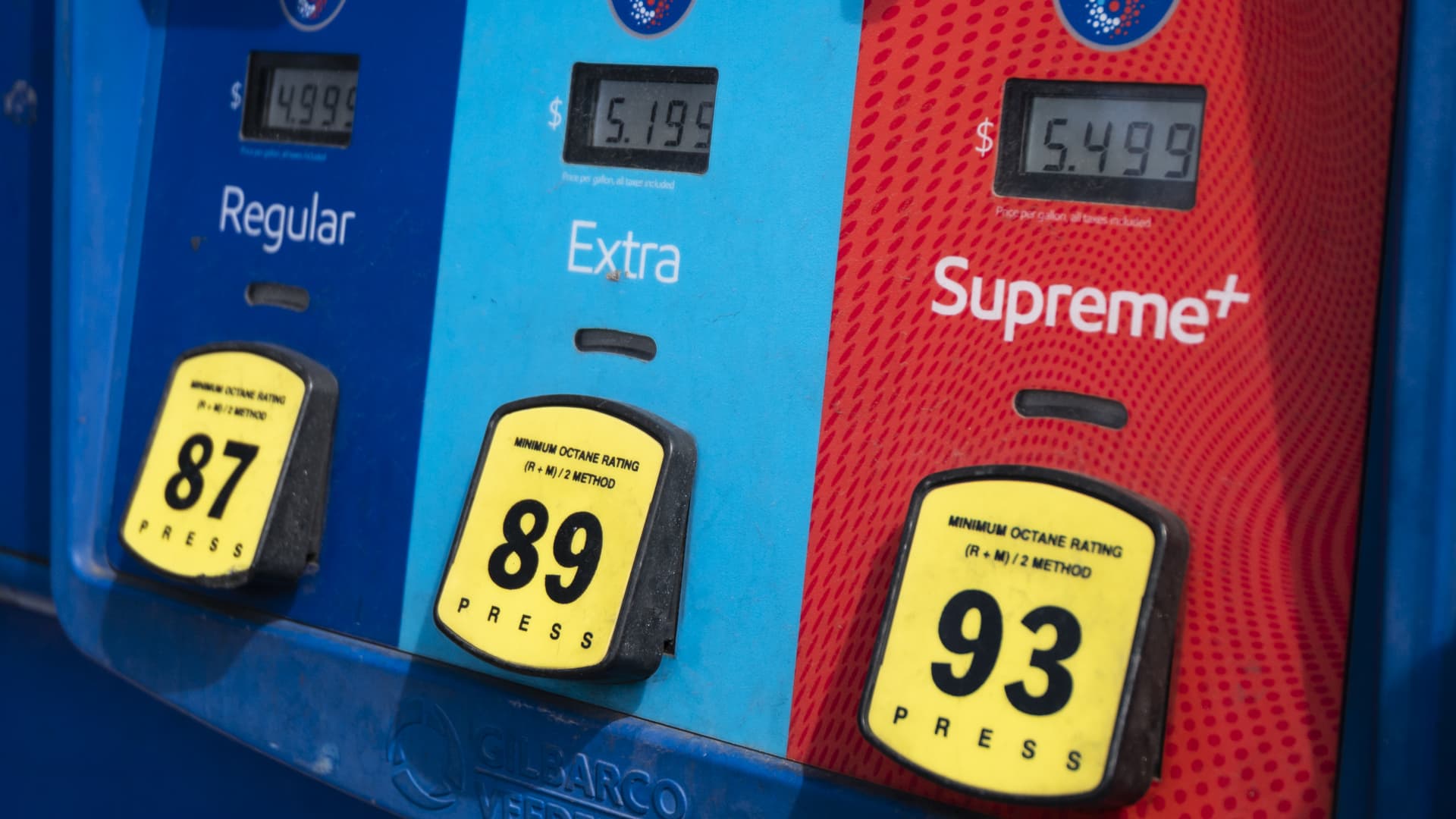 Gas prices are displayed on a gas pump at an Exxon station in Washington on Tuesday, March 8, 2022.