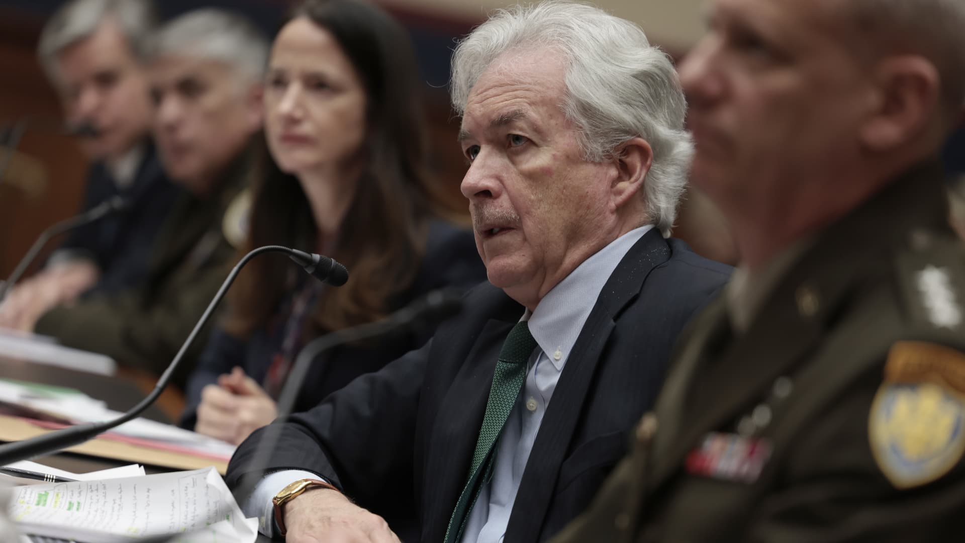 CIA Director William Burns speaks during a House Intelligence Committee hearing in the Rayburn House Office Building on March 08, 2022 in Washington, DC.