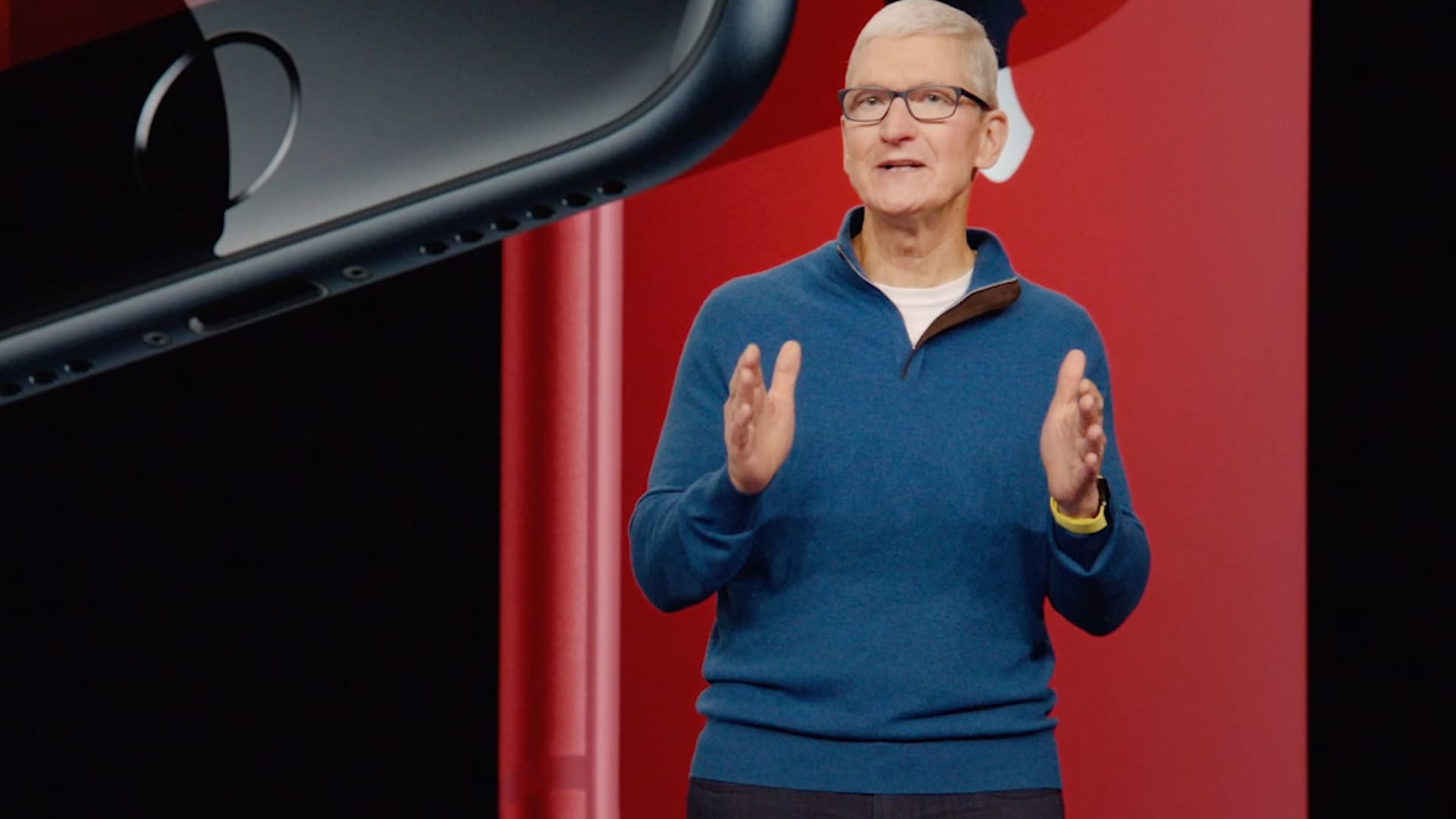 Tim Cook at the Apple launch event, March 8, 2022
