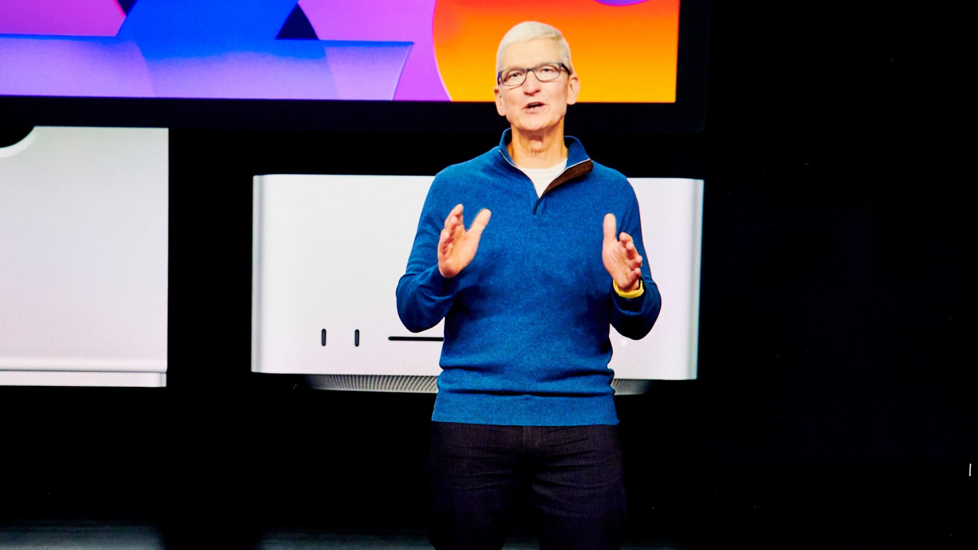 Tim Cook, chief executive officer of Apple Inc., speaks during the Peek Performance virtual event in New York, U.S., on Tuesday, March 8, 2022.